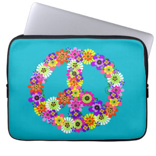 Capa Para Notebook Sinal de Paz Floral na Turquesa