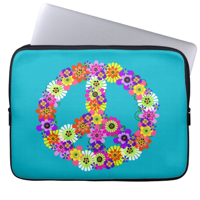 Capa Para Notebook Sinal de Paz Floral na Turquesa (Frente)