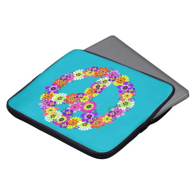 Capa Para Notebook Sinal de Paz Floral na Turquesa (Frente Topo)