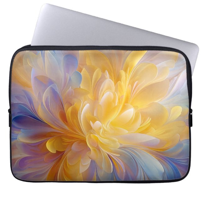 Capa Para Notebook Sinfonia Dourada de Pétalas Abstratas em Flor (Frente)