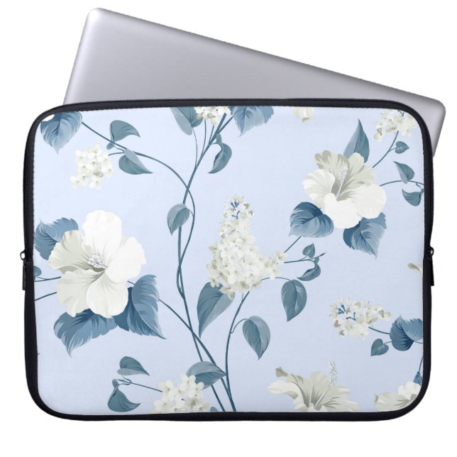 Capa Para Notebook Siringa, flores de hibisco, padrão de tecido. (Frente)