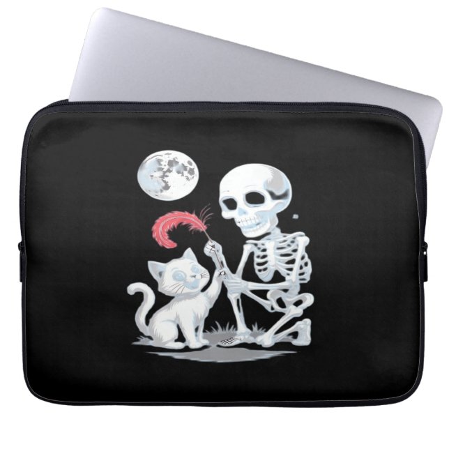 Capa Para Notebook Skeleton Cat Halloween Engraçado Cute Spooky Essen (Frente)