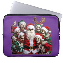 Capa Para Notebook Skeleton Santa Christmas Group Photo – Festive 3D 