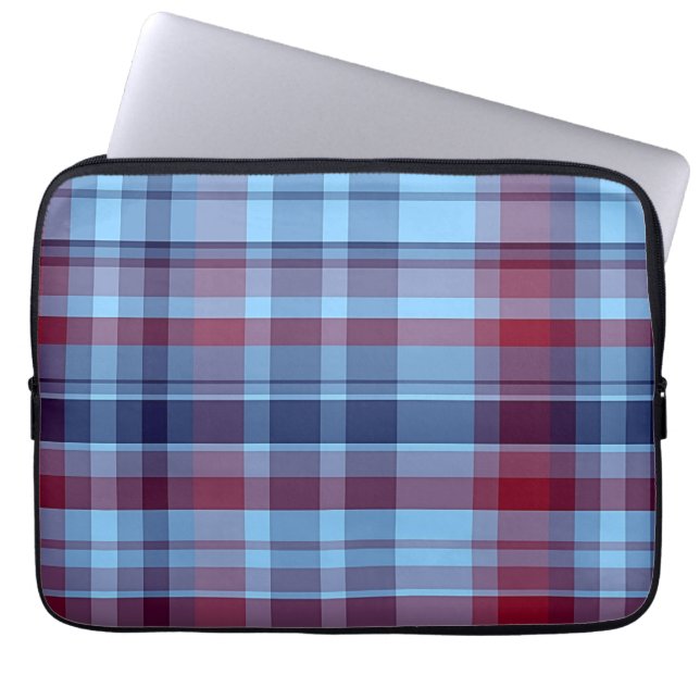 Capa Para Notebook Sky Blue Marinho Burgundy Preppy Madras (Frente)