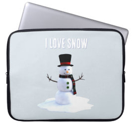 Capa Para Notebook Snowman with hat and scarf. I Love Snow