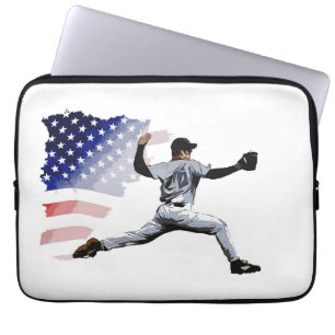 Capa Para Notebook Sobre o Monte - Baseball Pitcher e a bandeira dos 