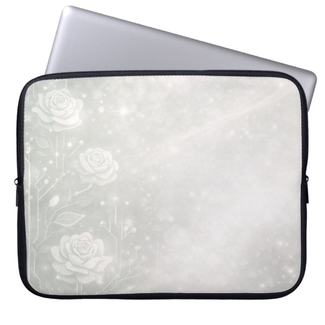 Capa Para Notebook Soft sage and frosted white florals AI art  (Frente)
