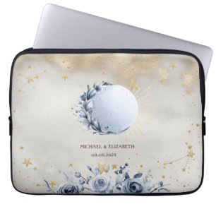 Capa Para Notebook Sol Celestial,Flores da Lua Azul,Céu Noturno Estre