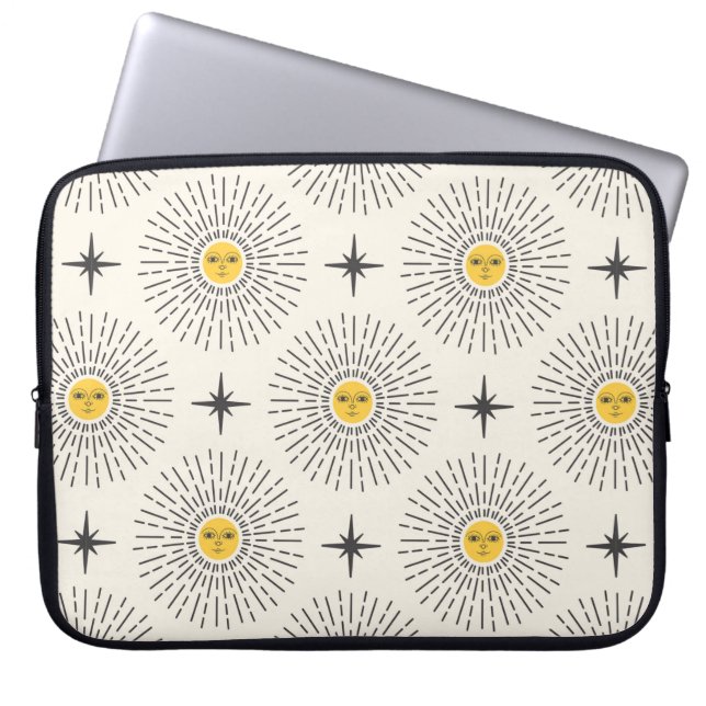 Capa Para Notebook Sol com Padrão Celestial de Rosto Sem Costura (Frente)