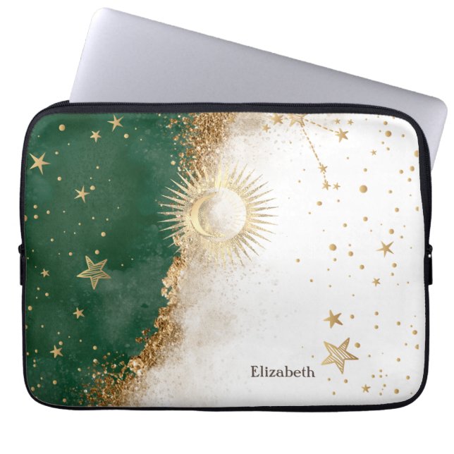 Capa Para Notebook Sol Dourado Celestial E Lua São Verdes (Frente)