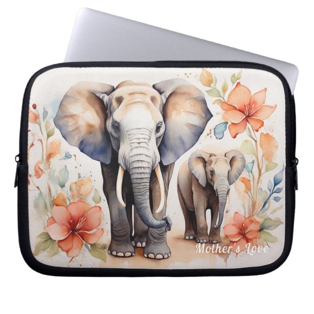 Capa Para Notebook Soletra-Elefante Única, Mãe e Criança, Floral (Frente)