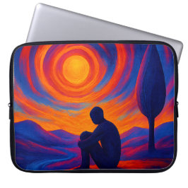 Capa Para Notebook Solitude Under the Sun Abstract Blue and Orange