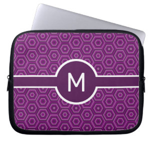 Capa Para Notebook Solteiro - Letra monograma em hexágonos roxos