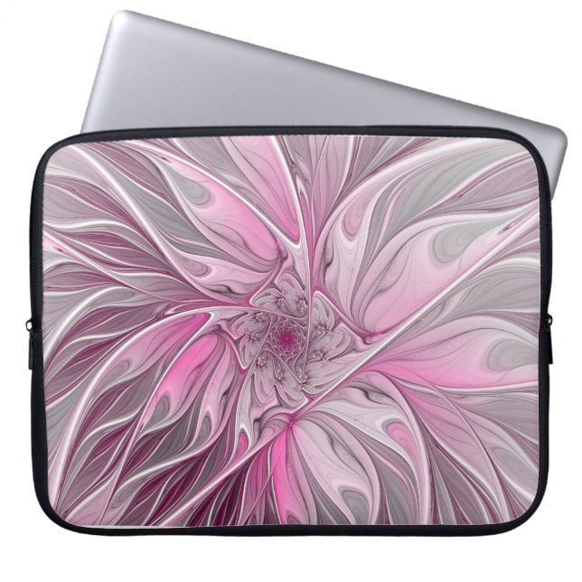 Capa Para Notebook Sonho de Flor Rosa Fractal, Padrão de Fantasia Flo (Frente)