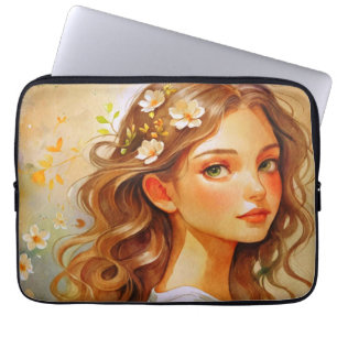 Capa Para Notebook Sonho Dourado: Retrato em Aquarela 