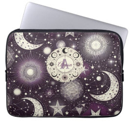 Capa Para Notebook Sonhos Celestiais Roxos e Brancos: Lua e Estrelas