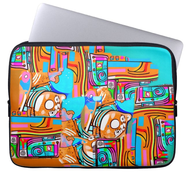 Capa Para Notebook Sonhos Elétricos Laranja E Ciano — Desenho Abstrat (Frente)