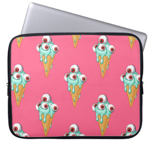 Capa Para Notebook Sorvete azul com olhos. Fundo rosa. Seamles