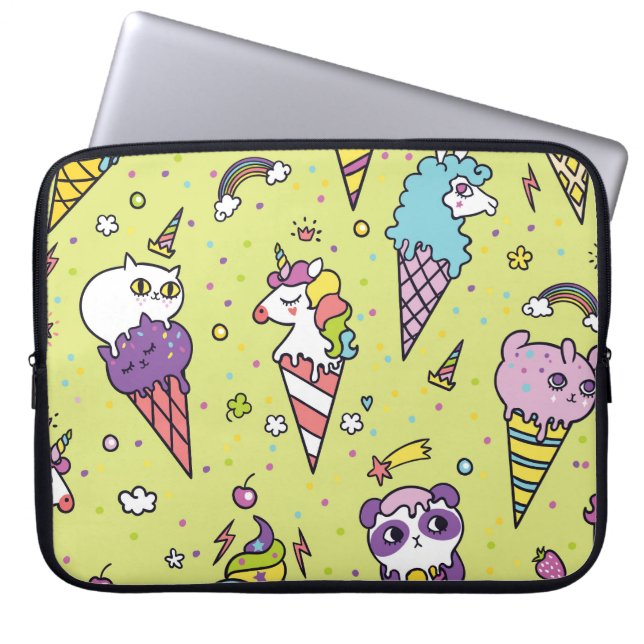 Capa Para Notebook Sorvete pop Cute: Padrão Animal (Frente)