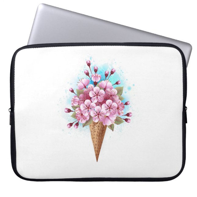 Capa Para Notebook Sorvete Waffle Rosa Sakura Cone (Frente)