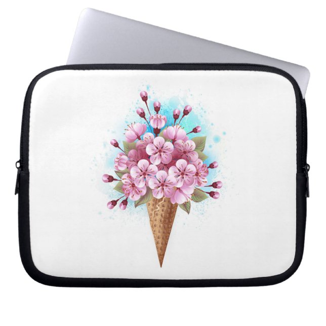 Capa Para Notebook Sorvete Waffle Rosa Sakura Cone (Frente)