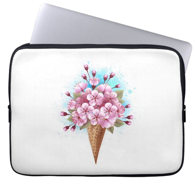 Capa Para Notebook Sorvete Waffle Rosa Sakura Cone (Frente)
