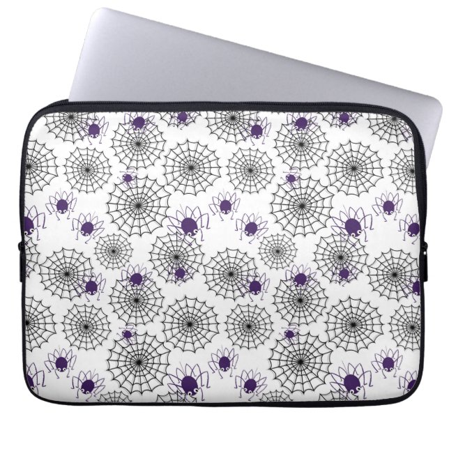 Capa Para Notebook Spiderweb e aranhas roxas Padrão Branco do Dia das (Frente)