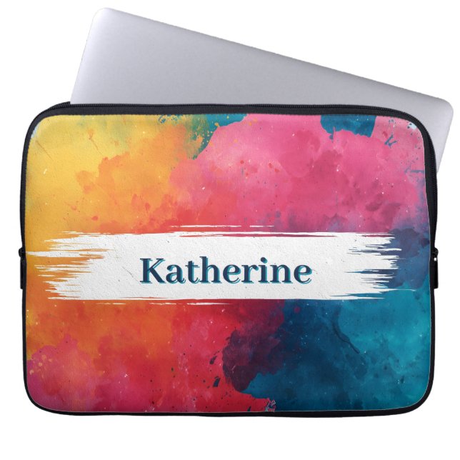 Capa Para Notebook Splash de Pintor de Aquarela Vibrante com Nome Per (Frente)