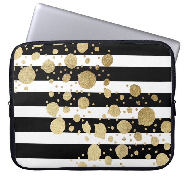 Capa Para Notebook Splatter Dourado da pintura do falso em preto e (Frente)