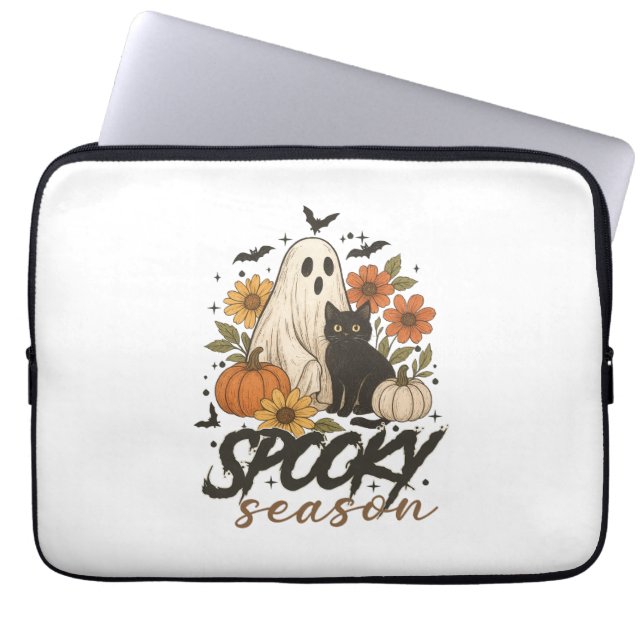 Capa Para Notebook Spooky Season Ghost Retro Spooky Floral Halloween (Frente)