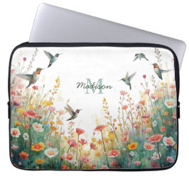 Capa Para Notebook Spring Watercolor Birds Floral Monogram Wildflower