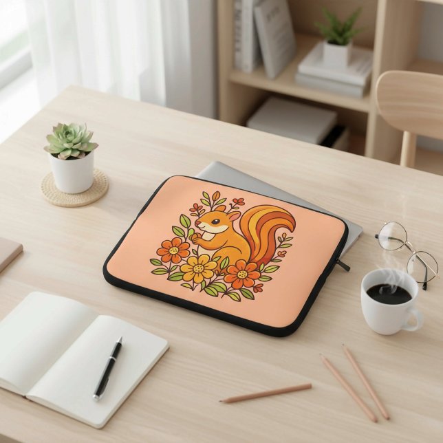 Capa Para Notebook Squirrel and flowers  (Criador carregado)