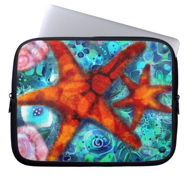 Capa Para Notebook Starfish Seashells Beach Teal Pink (Frente)