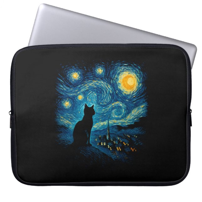 Capa Para Notebook Starry Night Cat Silhouette Laptop Sleeve (Frente)