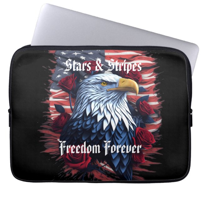 Capa Para Notebook Stars & Stripes USA Flag Bald Eagle com Rosas (Frente)