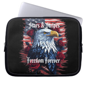 Capa Para Notebook Stars & Stripes USA Flag Bald Eagle com Rosas