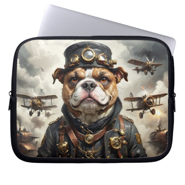 Capa Para Notebook Steampunk aviator English Bulldog (Frente)