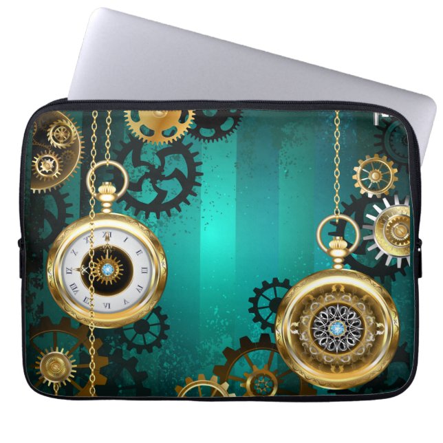 Capa Para Notebook Steampunk Jewelry Watch em um fundo verde (Frente)