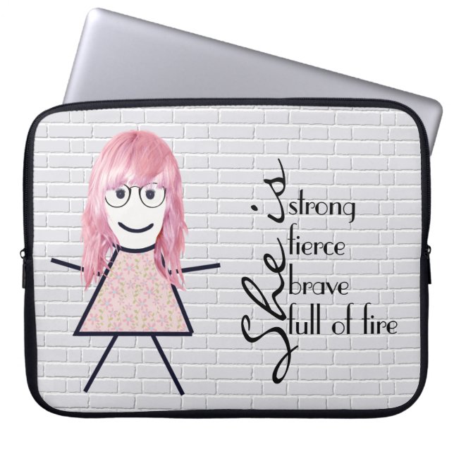 Capa Para Notebook Stick Girl com cabelo e citação Inspiracional  (Frente)