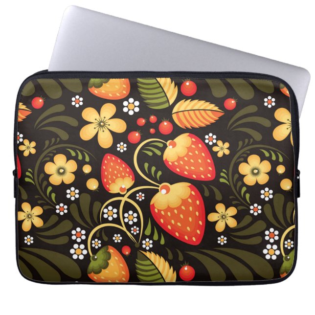 Capa Para Notebook Strawberry Fields Khokhloma Padrão Floral (Frente)