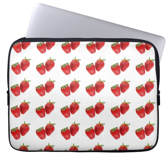 Capa Para Notebook Strawberry Seamless Pattern – Cute Red Fruit on Wh (Frente)