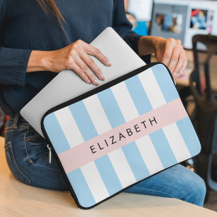 Capa Para Notebook Stripes Azuis, Padrão Striped, Linhas, Seu Nome