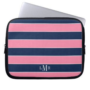Capa Para Notebook Stripes de râguebi, cor-de-rosa e azuis, monogram