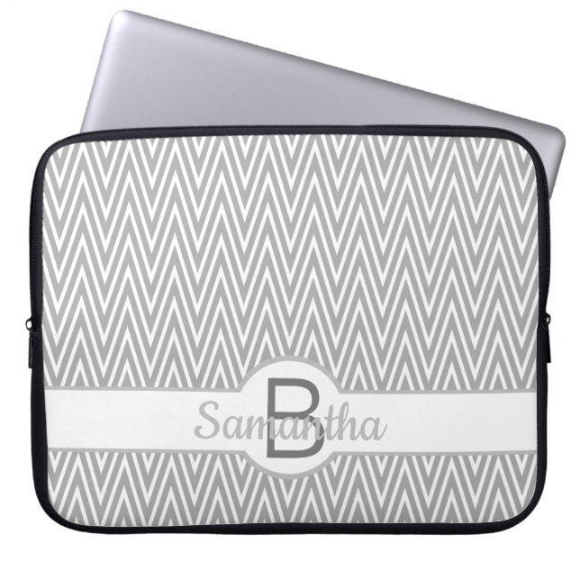 Capa Para Notebook Stylish Grey Chevron Pattern Personalised (Frente)