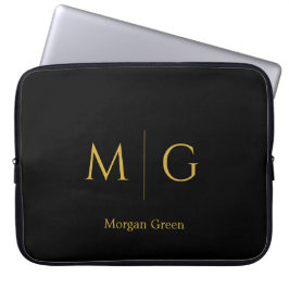 Capa Para Notebook Stylish Monogram with Name Design Black