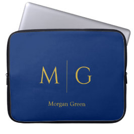 Capa Para Notebook Stylish Monogram with Name Design Navy