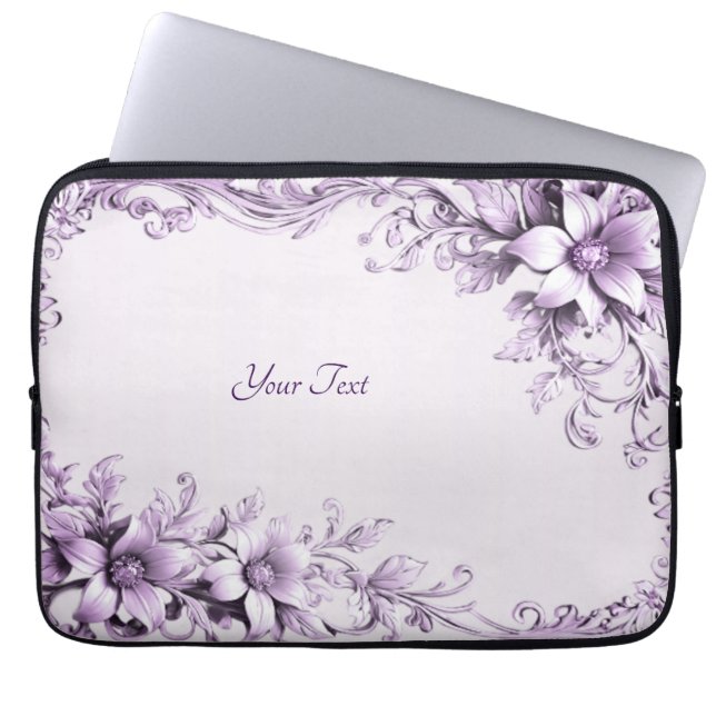 Capa Para Notebook Stylish Purple Flowers Laptop Sleeve (Frente)
