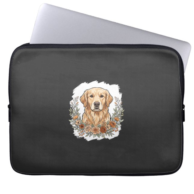 Capa Para Notebook Sublimação Floral do Golden Retriever (Frente)
