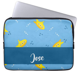 Capa Para Notebook Submarino amarelo e peixe em azul