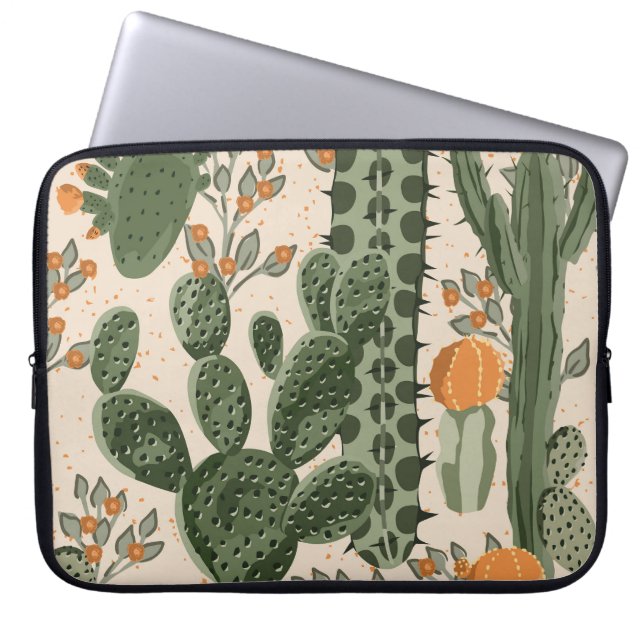 Capa Para Notebook Suculentes verdes, flores laranja, papel de parede (Frente)